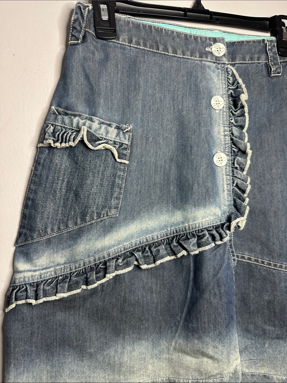CakeWalk Denim Ruffle Button-Front Skirt - Blue - Picture 2 of 9